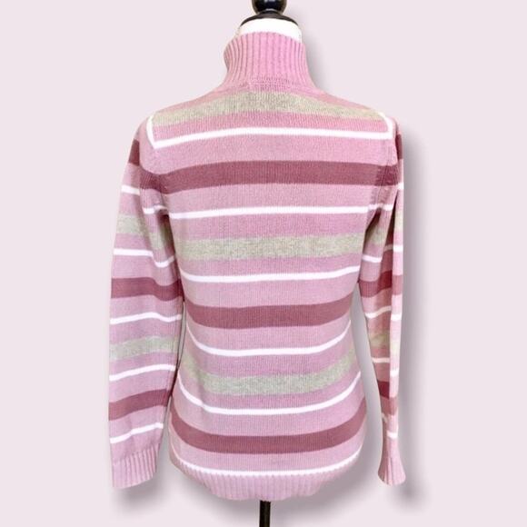 Liz Claiborne Pink Cowl Neck Sweater Cozy 100% Cotton Striped - Picture 4 of 5
